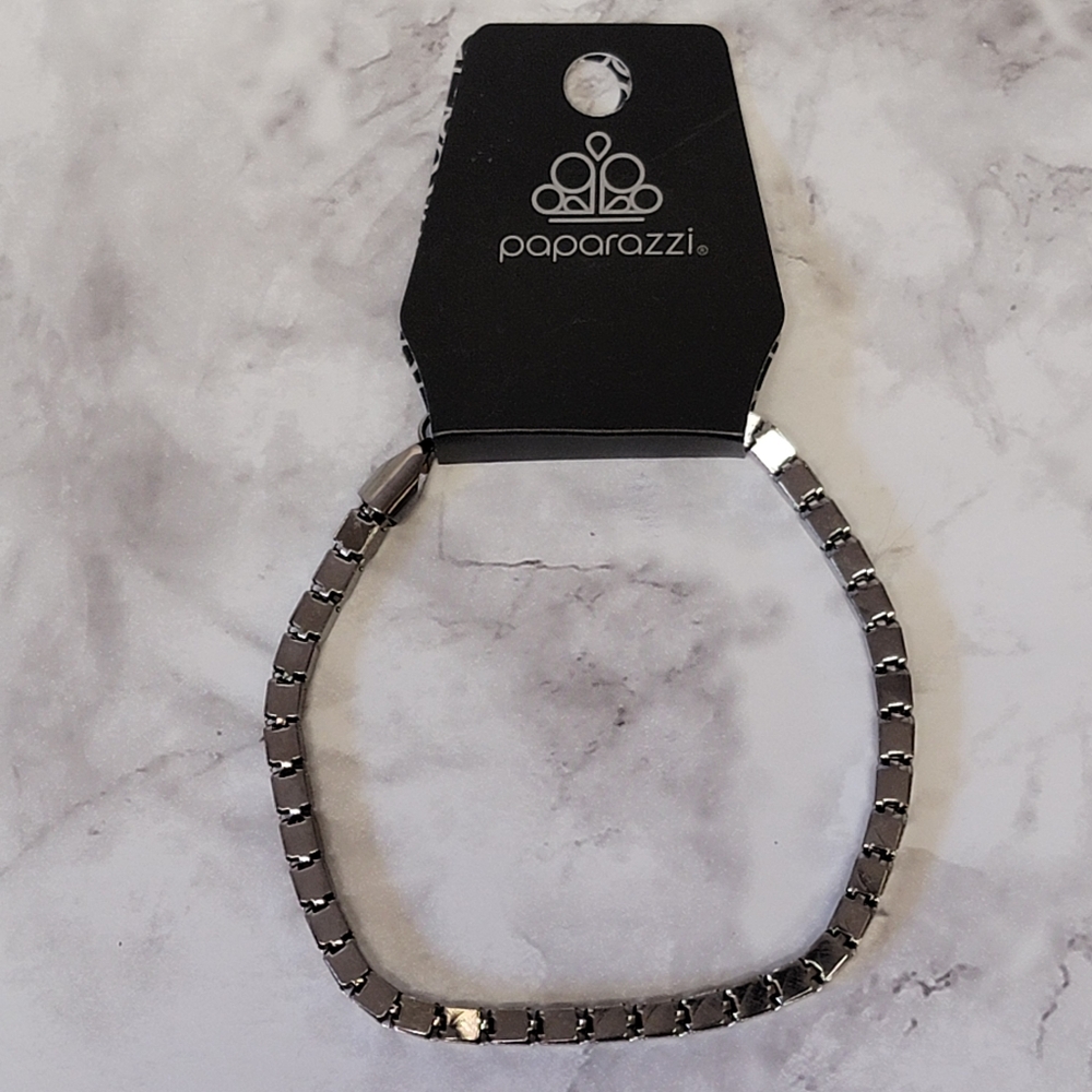 Paparazzi Box Chain Bracelet Gunmetal Gray 11" Minimalist‎ Simple Basic Staple
